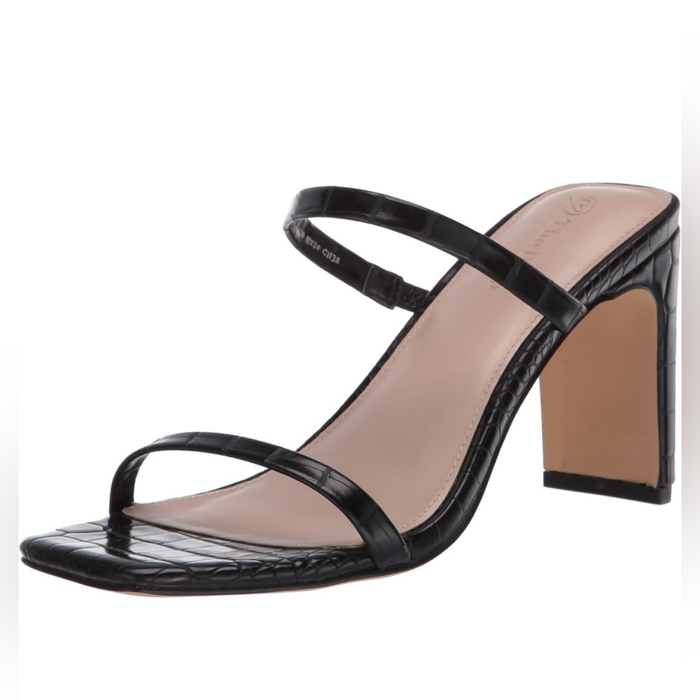 The Drop Women's Avery Square Toe Two Strap High Heeled Sandal - Black Croc